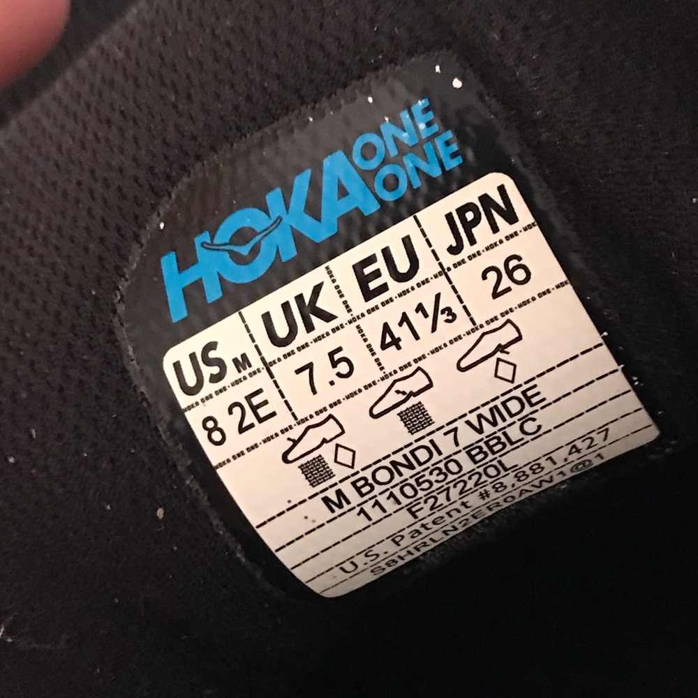 Men’s 8 / 2E / EE Wide HOKA Bondi 7 Black on Black Athletic Running Sneakers - Picture 10 of 14